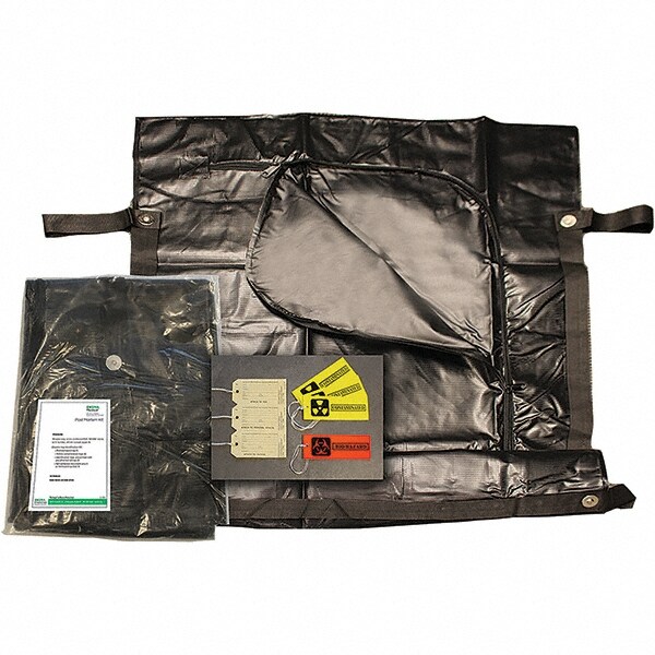 Overstock Promo Brochure; Closure: Zipper Front ; Features: Wrap-Around Zipper; Stitched and Heat Sealed Seams; (6) Strap Handles; Red Biohazard Tag; Yellow Contamination Tag; (3) ID Tags; Self Adhesive Document Pouch w/Biohazard Symbol; OSHA 3130