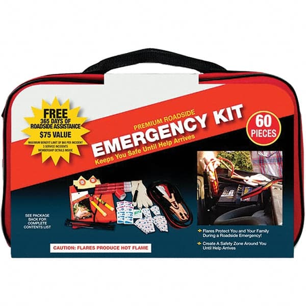 PRO-SAFE 95-07-61 Highway Safety Kits; Includes: (2) Carrying Cases;(2) Knit Gloves;(2) Light Sticks;(3) 15-minute Flares;(3) Shop Cloths;(6) Cable Ties First Aid Products;Bright Safety Vest;Combination Tool;Duct Tape;Premium Jumper Cable (8 10 Gauge);Rain Poncho 