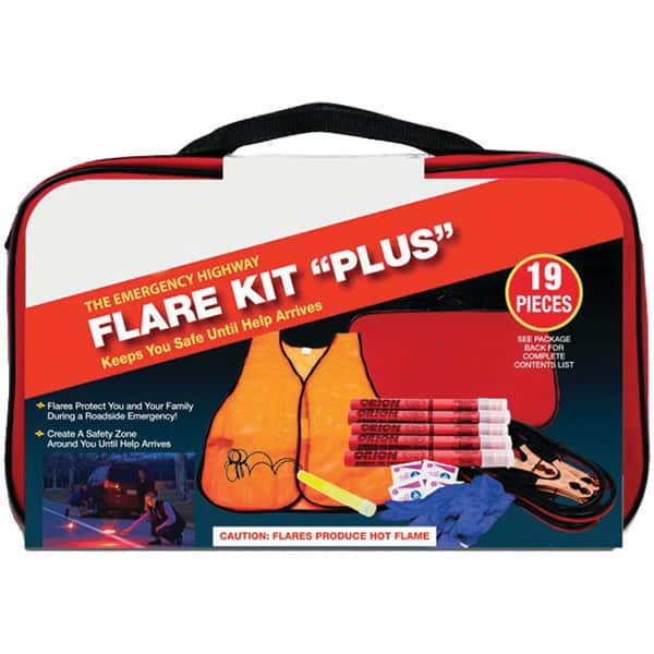 PRO-SAFE 95-07-58 Highway Safety Kits; Includes: (2) Carrying Cases;(2) Shop Cloths;(5) 20-minute Flares;Bright Safety Vest;First Aid Products;Light Stick;Premium Jumper Cable (8 10 Gauge) 