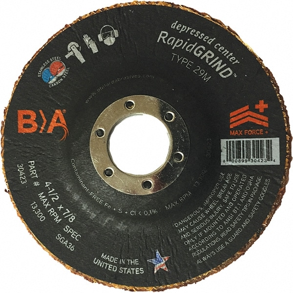 Depressed Center Wheel: Type 29, 4-1/2" Dia, 1/8" Thick, Ceramic