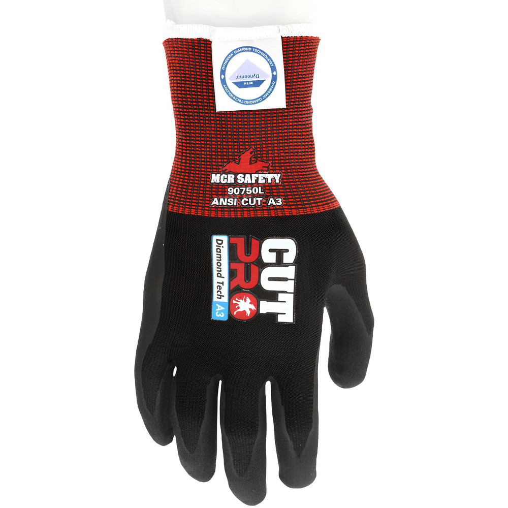 Cut, Puncture & Abrasion-Resistant Gloves: Cut Pro 90750, Cut A3, Puncture 3, Abrasion 4, 15 ga, Size Large - Dyneema, Foam Nitrile-Coated, Palm & Fingertips Coating, Foam Grip, Black on Black Pair