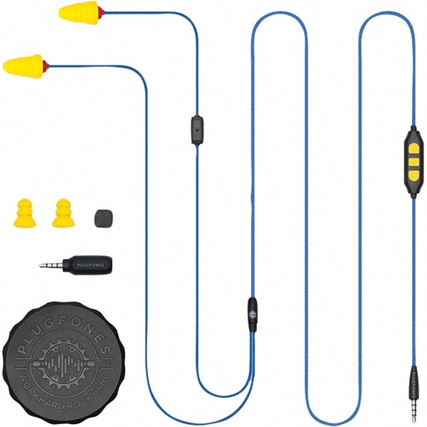 Plugfones PIPP-UY(VL) Hearing Protection/Communication; Type: Earplugs w/Audio ; Overall Length: 54 ; Standards: ANSI S3.19-1974 ; Noise Reduction Rating (dB): 26.00 ; Disposable or Reusable Plug: Reusable; Reusable ; Plug Color: Blue; Yellow Image