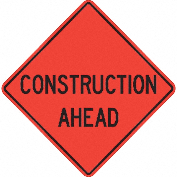 PRO-SAFE 07-800-4701-L Traffic Control Sign: Triangle, "Construction Ahead" Image