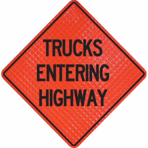 Traffic Control Sign: Triangle, Trucks Entering Highway - Vinyl, Sign Stand, 48" High, 48" Wide