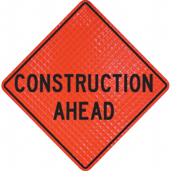 PRO-SAFE 07-800-3028-L Traffic Control Sign: Triangle, "Construction Ahead" Image