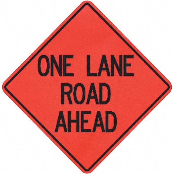 Traffic Control Sign: Triangle, "One Lane Road Ahead"