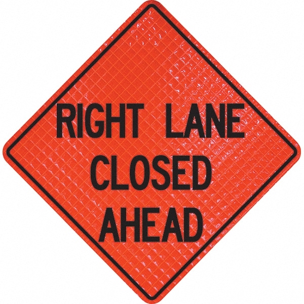 PRO-SAFE 07-800-3033-L Traffic Control Sign: Triangle, "Right Lane Closed Ahead" Image