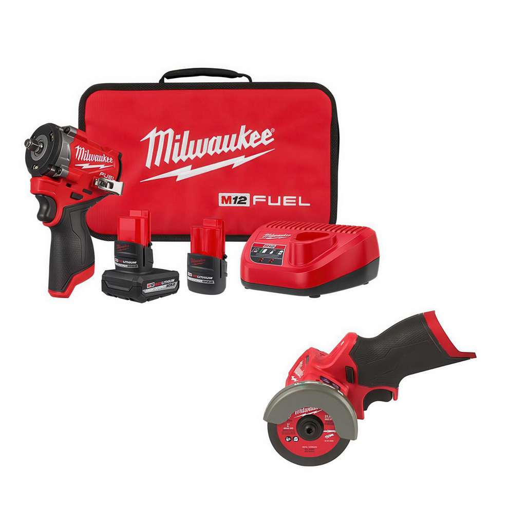 Milwaukee Tool | Milwaukee M12™ FUEL™ Stubby 3/8" Impact Wrench Kit - 2562-22 - BONUS M12™ FUEL™ 3" Compact Cut Off Tool - 2522-20 |