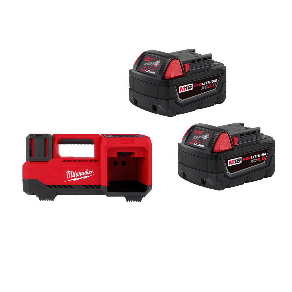 Milwaukee Tool | Milwaukee M18™ REDLITHIUM™ XC5.0 Extended Capacity Battery, 2-Pack - ​48-11-1852 - BONUS M18™ 18V Cordless Tire Inflator - ​2848-20