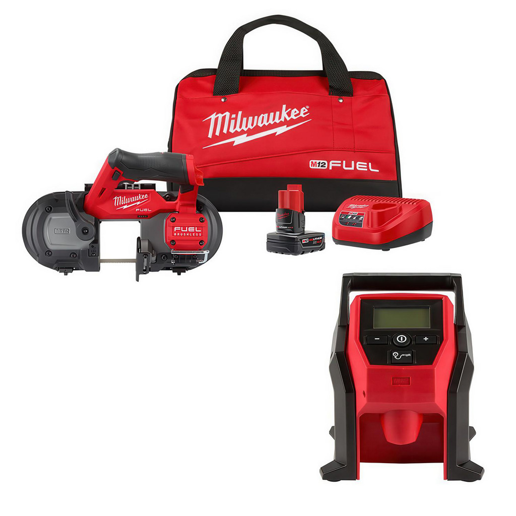 Milwaukee Tool | Milwaukee M12™ FUEL™ 2-1/2" Compact Band Saw Kit - ​2529-21XC - BONUS M12™ Compact Inflator (Bare Tool) - ​2475-20 |