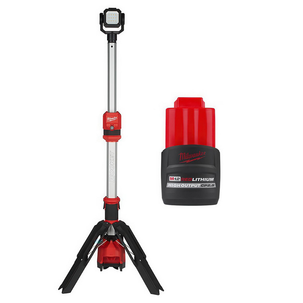 Milwaukee Tool | Milwaukee M12™ ROCKET™ Dual Power Tower Light - ​2132-20 - BONUS M12™ REDLITHIUM™ HIGH OUTPUT™ CP2.5 Battery Pack - ​48-11-2425