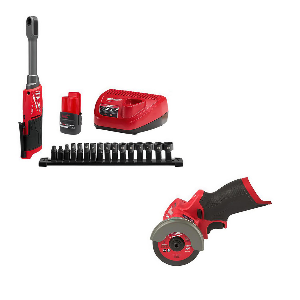 Milwaukee Tool | Milwaukee M12™ FUEL™ INSIDER™ Extended Reach Box Ratchet Kit - 3050-21 - BONUS M12™ FUEL™ 3" Compact Cut Off Tool