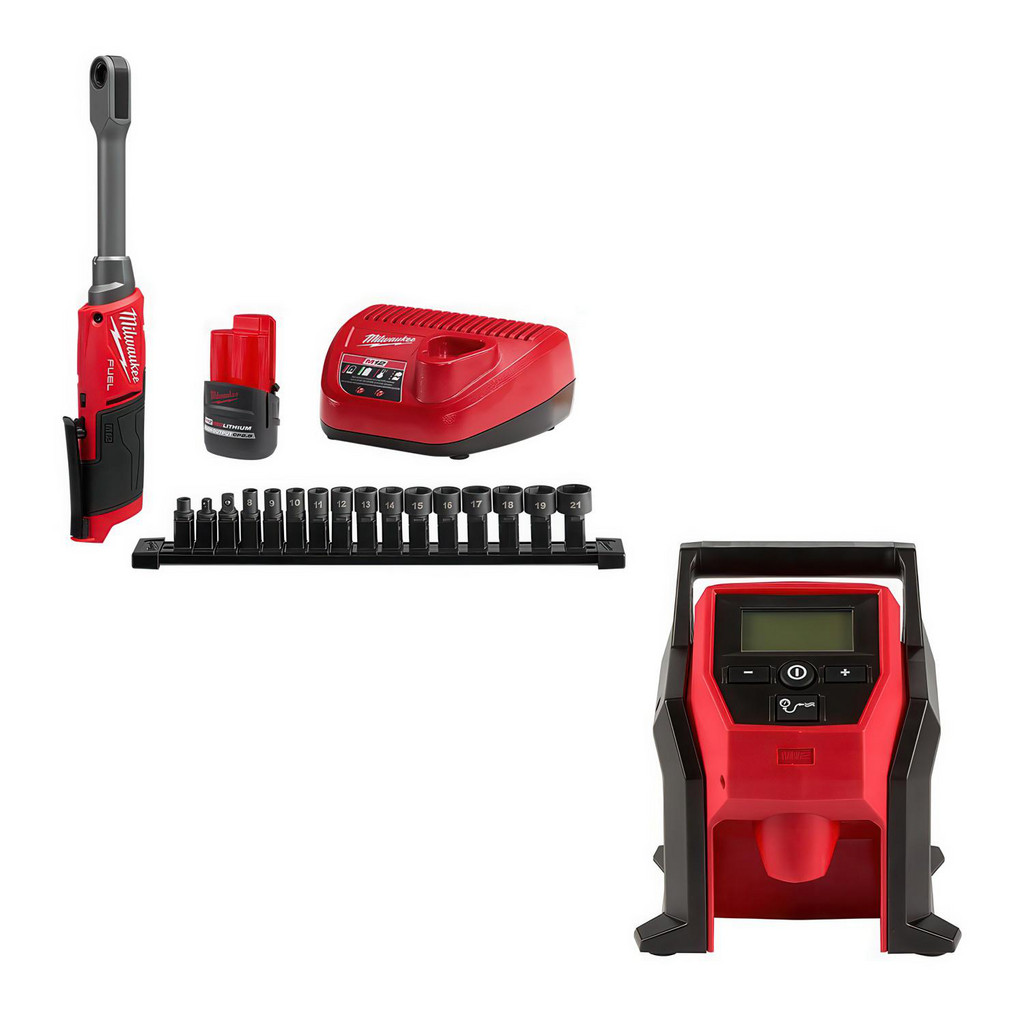 Milwaukee Tool | Milwaukee M12™ FUEL™ INSIDER™ Extended Reach Box Ratchet Kit - 3050-21 - BONUS M12™ Compact Inflator (Bare Tool)