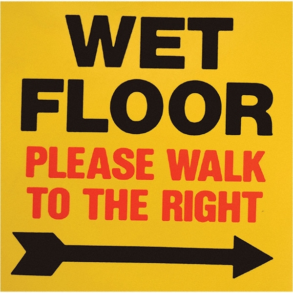 Wet Floor Walk To The Right, 8" Wide x 8" High, Polypropylene Square Floor Sign