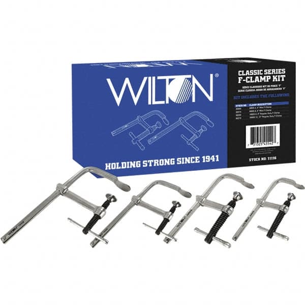 Wilton 11116 Sliding Arm Clamp Sets; Clamp Type: Standard; Maximum Capacity (Inch): 12; 8 in; 4 in; 12 in; Throat Depths (Inch): 5.5000; 4.7500; 2.2500; Throat Depth (Decimal Inch): 5.5000; 5.5 in; 2.25 in; 4.75 in; Handle Style: T-Handle; Load Capacities (Lb.): 1,800 