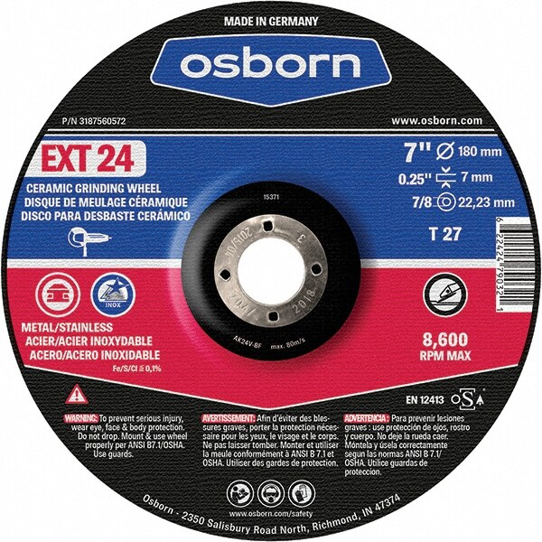 24 Grit Aluminum Oxide 145 Pack 6 in Dia Depressed Center Wheel 1//4 in Thick
