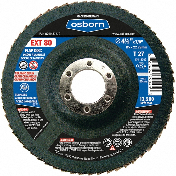 Osborn Flap Disc 41/2" Dia, 7/8" Hole, 80 Grit, Ceramic, Type 27