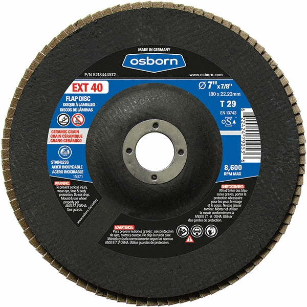 Osborn 7" 40 Grit 7/8" Center Hole Type 29 Ceramic Flap Disc