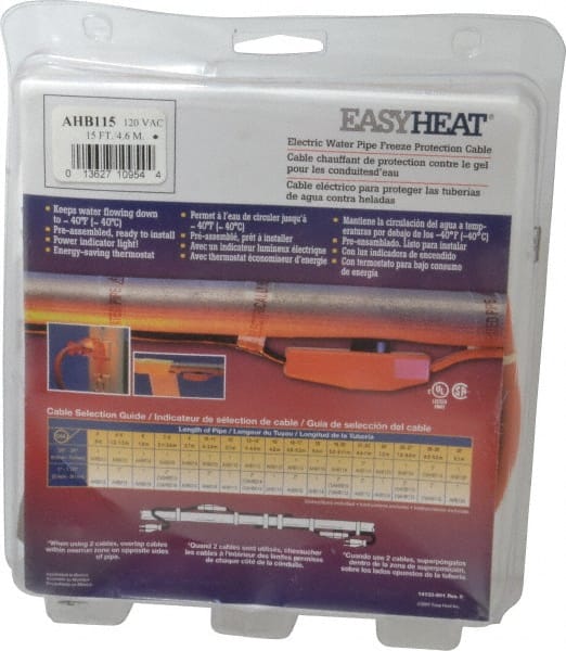 EasyHeat AHB115A 15 Long, Preassembled, Fixed Length, Fixed Wattage, Protection Heat Cable 