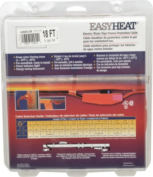 EasyHeat AHB-118 18 Long, Preassembled, Fixed Length, Fixed Wattage, Protection Heat Cable 