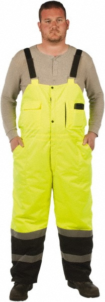 Rain Bib Overalls: Size Medium, Polyester - Black & Yellow, 5 Pocket, Snaps Closure