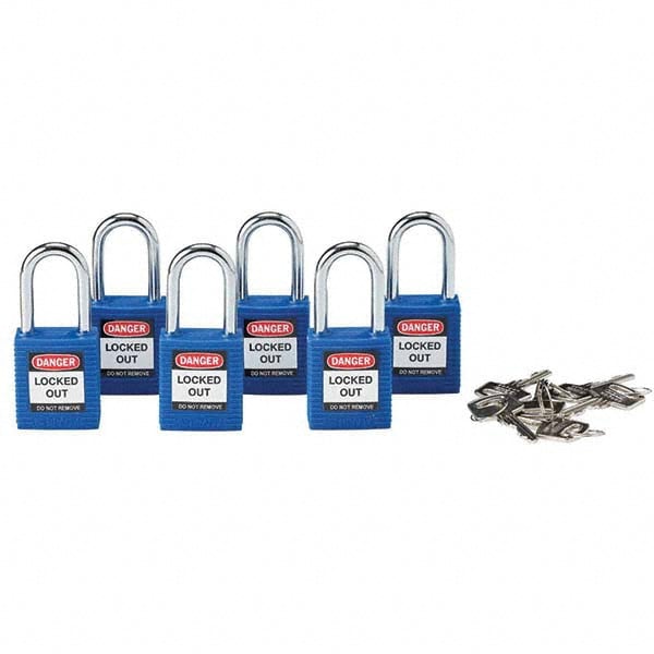 Lockout Padlock: Keyed Alike, Key Retaining, Nylon, Nylon Shackle, Blue