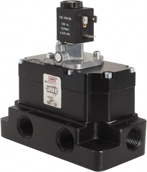 ARO/Ingersoll-Rand H213SA-120-A Pilot-Operated Solenoid Valves; Actuator Type: Solenoid ; Inlet Size: 3/8 (Inch); CV Rating: 2.380 ; Electrical Connector: DIN ; Input Voltage: 120 VAC ; Return Type: Internal Pilot 