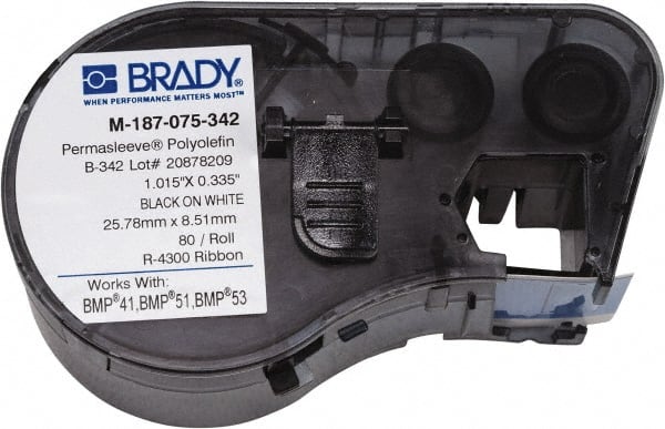 Brady 131609 Label Maker Label: White, Heat Shrinkable Polyolefin, 24" OAL, 3/4" OAW, 80 per Roll 