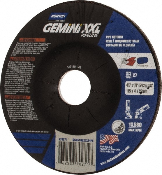 Depressed Center Wheel: Type 27, 4-1/2" Dia, Aluminum Oxide