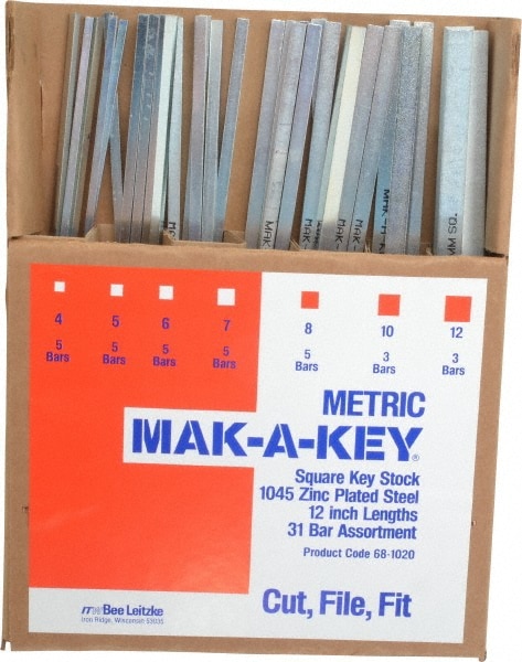 Made in USA C207-KSMZC031OV Key Stock Assortment: 12" Long, Steel, Zinc-Plated Image