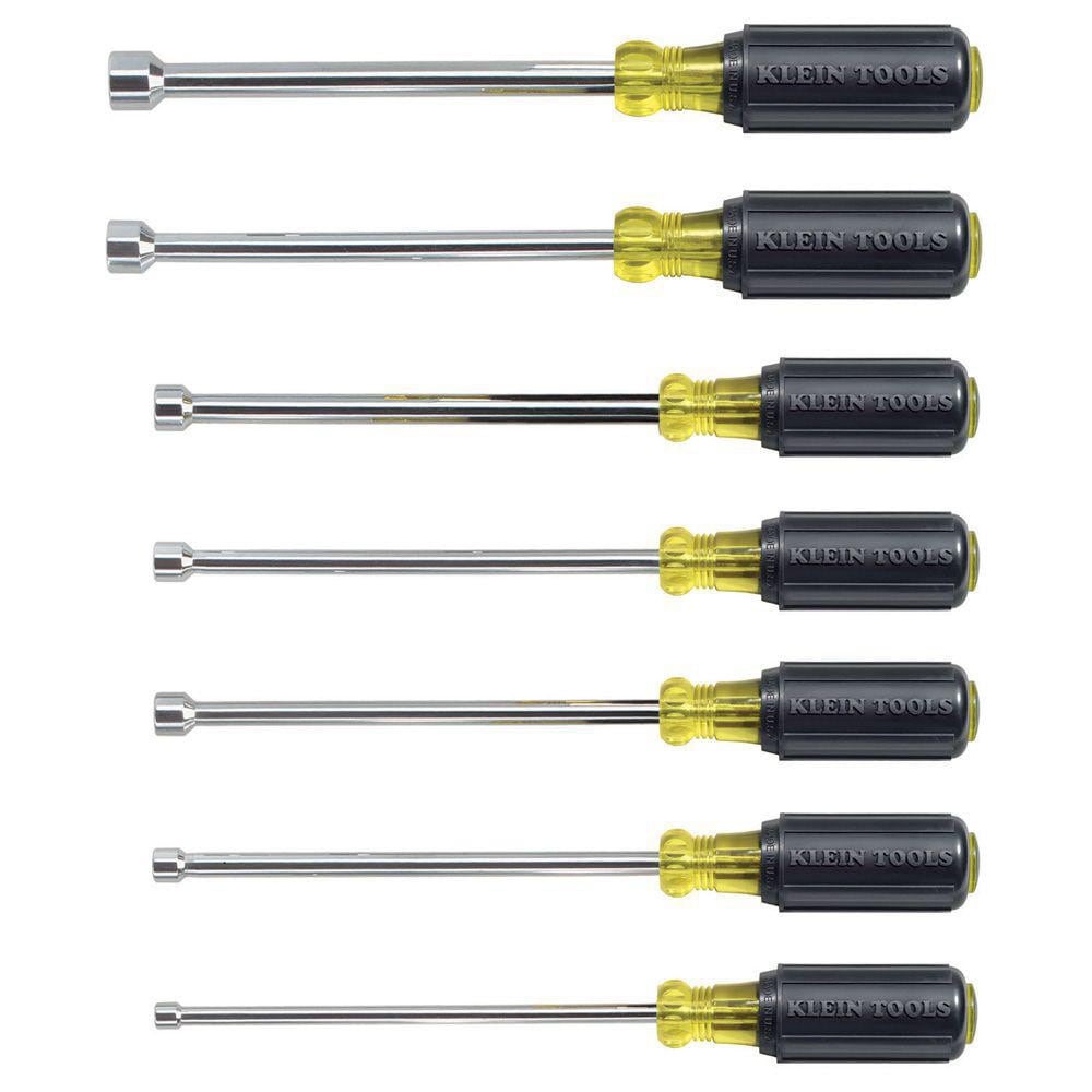 Nut Driver Set: 7 Pc, 3/16 to 1/2", Hollow Shaft, Cushion Grip Handle