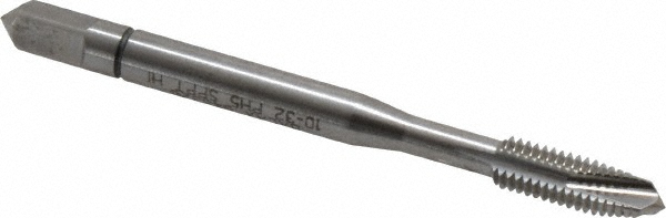 Spiral Point Tap: #10-32, UNF, 3 Flutes, Plug, Powdered Metal, Bright Finish