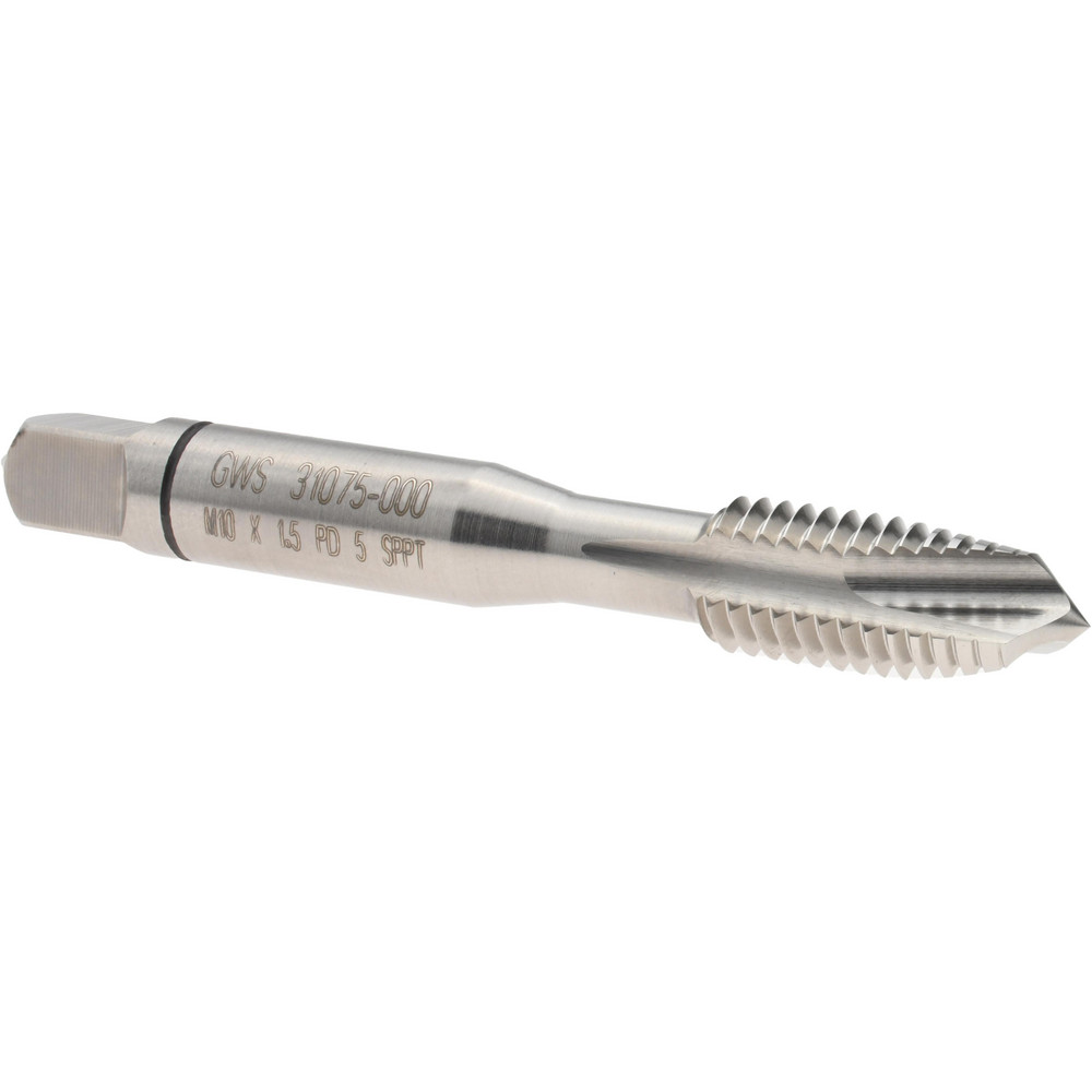 Spiral Point Tap: M10 x 1.5, Metric Coarse, 3 Flutes, Plug, Powdered Metal, Bright Finish