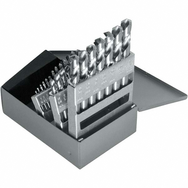 Chicago-Latrobe Screw Machine Length Drill Bit Set: 29 Pc, 1/16 to 1/2", 118 deg, HSS - Bright/Uncoated Finish, Radial Point, Straight Shank