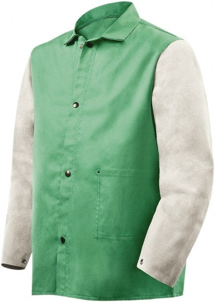 Work Jacket: Size Medium, Cotton & Leather, Snaps Closure
