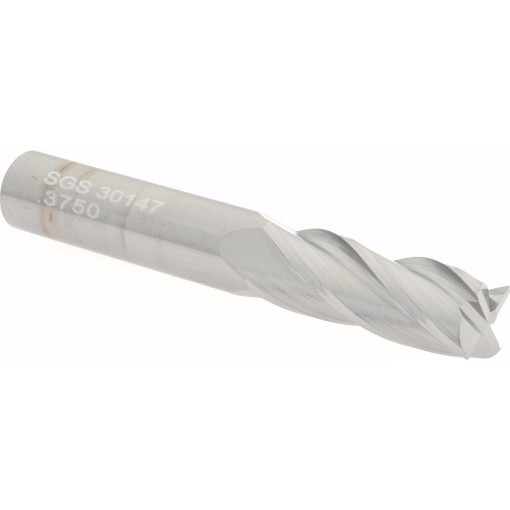 SGS 30147 Square End Mill: 3/8 Dia, 1 LOC, 3/8 Shank Dia, 2-1/2 OAL, 4 Flutes, Solid Carbide Image