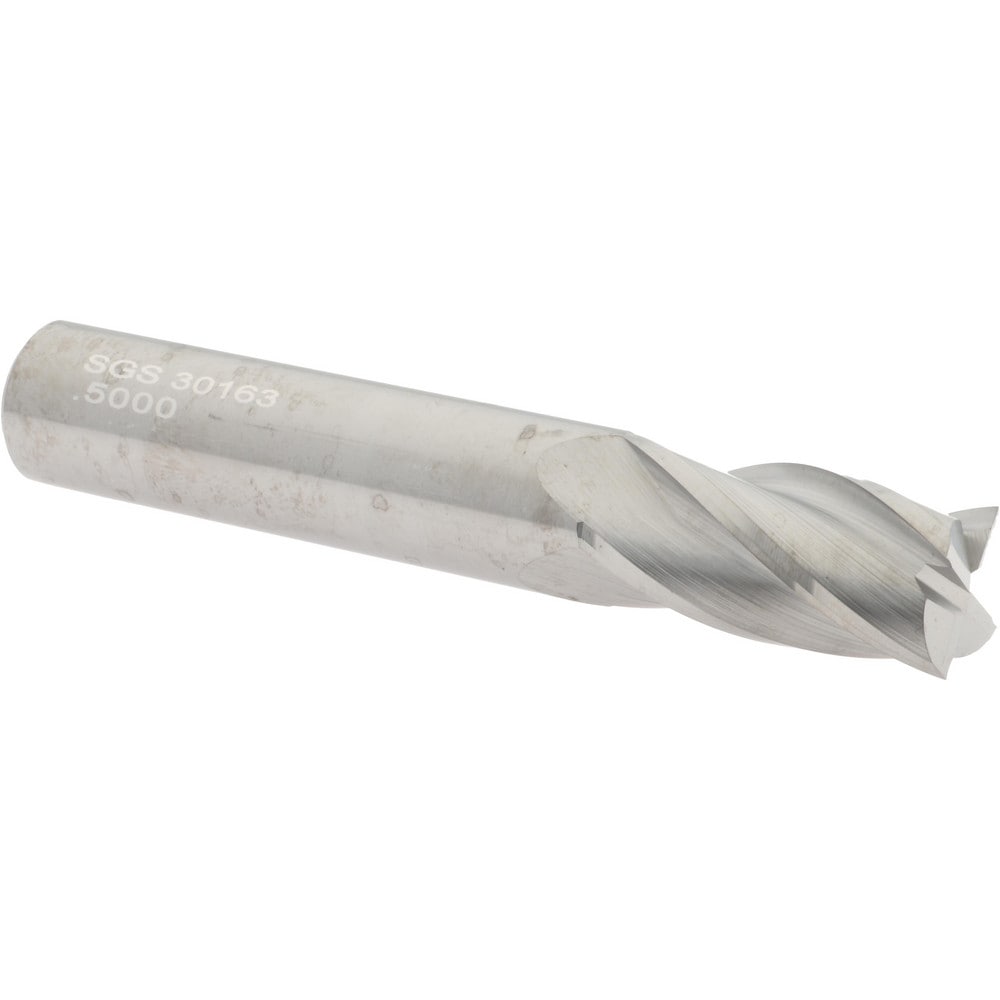 SGS 30163 Square End Mill: 1/2 Dia, 1 LOC, 1/2 Shank Dia, 3 OAL, 4 Flutes, Solid Carbide Image