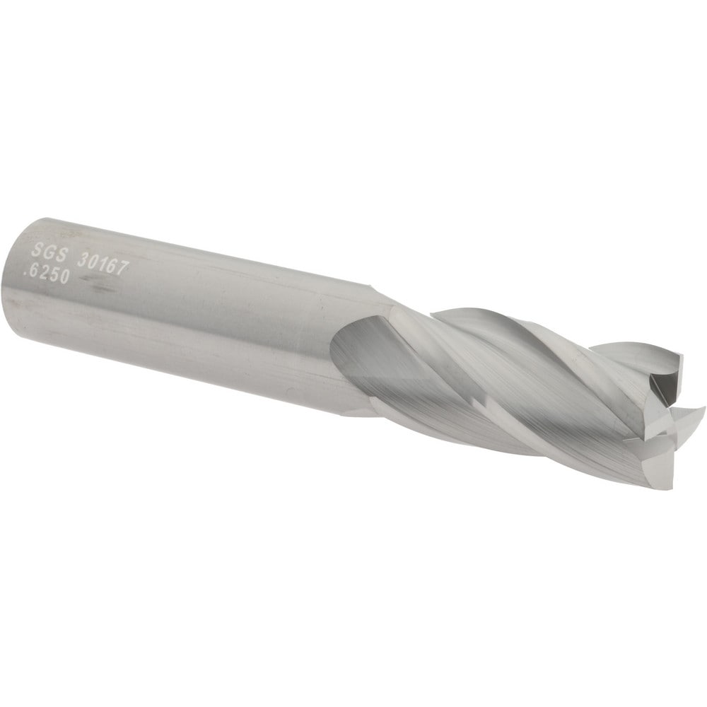 SGS 30167 Square End Mill: 5/8 Dia, 1-1/4 LOC, 5/8 Shank Dia, 3-1/2 OAL, 4 Flutes, Solid Carbide Image