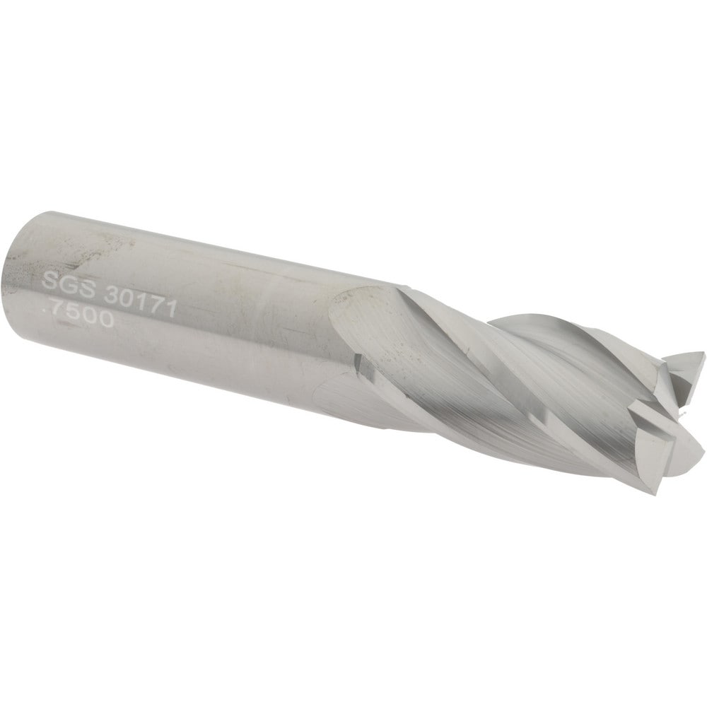 SGS 30171 Square End Mill: 3/4 Dia, 1-1/2 LOC, 3/4 Shank Dia, 4 OAL, 4 Flutes, Solid Carbide Image