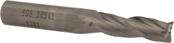 SGS 30541 Square End Mill: 21/64 Dia, 1 LOC, 3/8 Shank Dia, 2-1/2 OAL, 3 Flutes, Solid Carbide Image