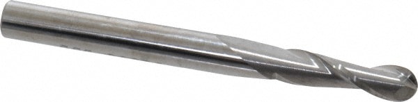 Ball End Mill: 0.1719" Dia, 0.625" LOC, 2 Flute, Solid Carbide