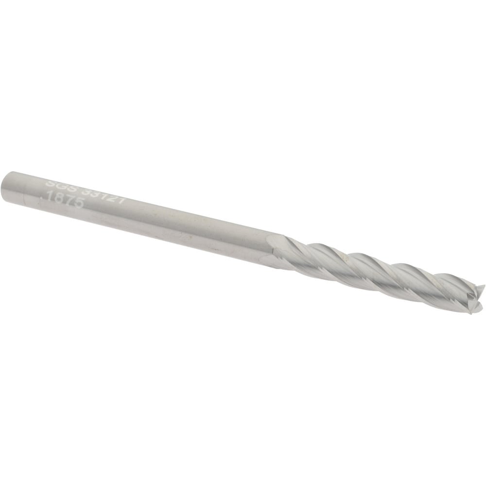 SGS 33121 Square End Mill: 3/16 Dia, 1-1/8 LOC, 3/16 Shank Dia, 3 OAL, 4 Flutes, Solid Carbide Image