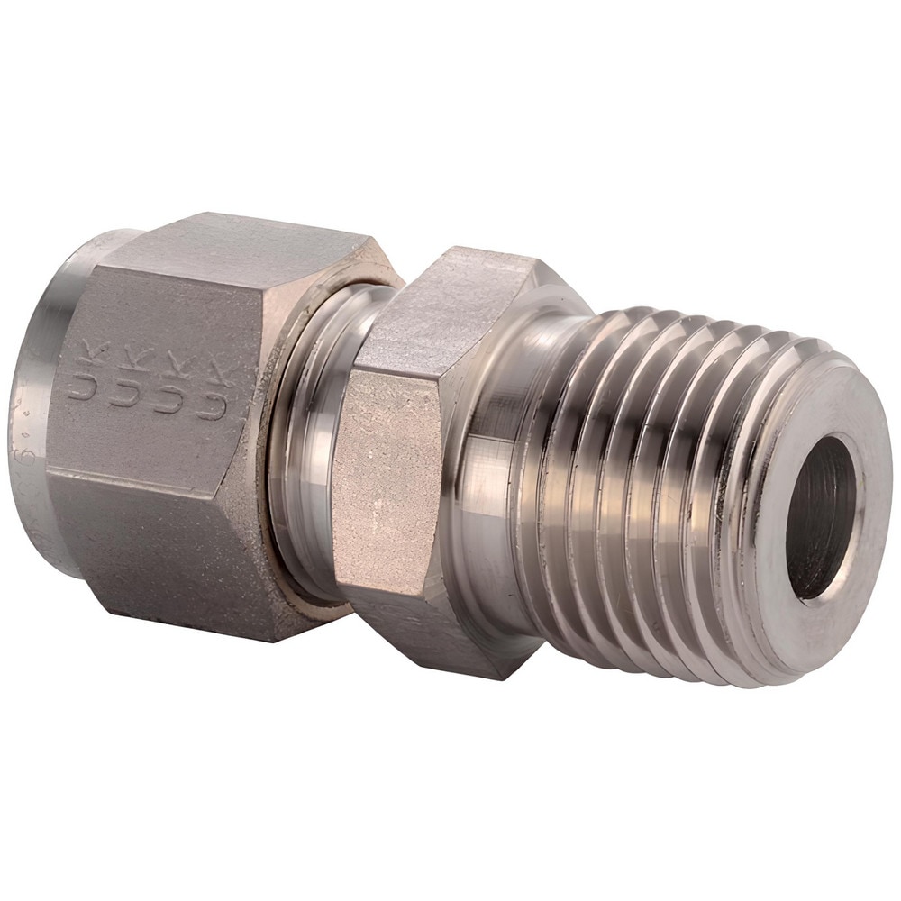 Compression Tube Connector: 3/8-18" Thread, Compression x MNPT