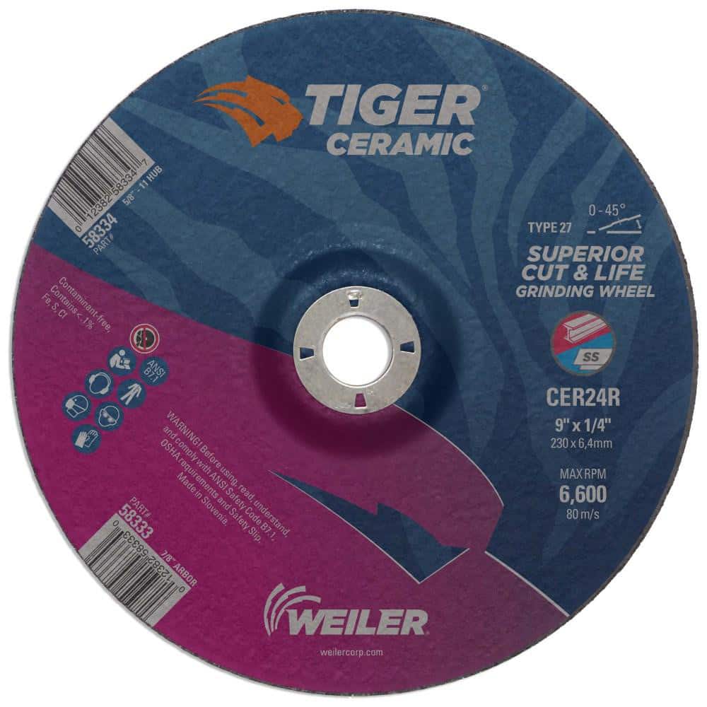 Weiler 58333 Depressed Center Wheel: Type 27, 9" Dia, 1/4" Thick, Ceramic 