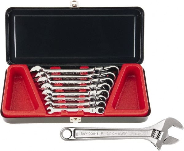 Adjustable Wrench & Combination Wrench Set: 9 Pc, Inch