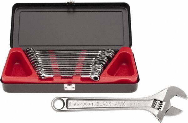 Adjustable Wrench & Combination Wrench Set: 13 Pc, Metric