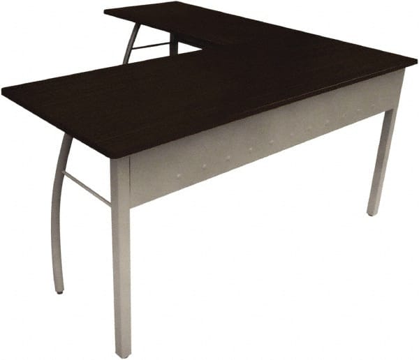 L-Shaped Workstation Desk: Woodgrain Laminate, Gray & Mocha
