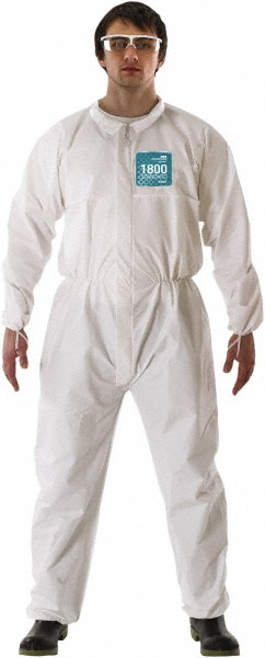 Non-Disposable Rain & Chemical-Resistant Coveralls: Size 2X-Large, White, Film Laminate - Zipper Closure, Elastic Cuff, Elastic Ankle