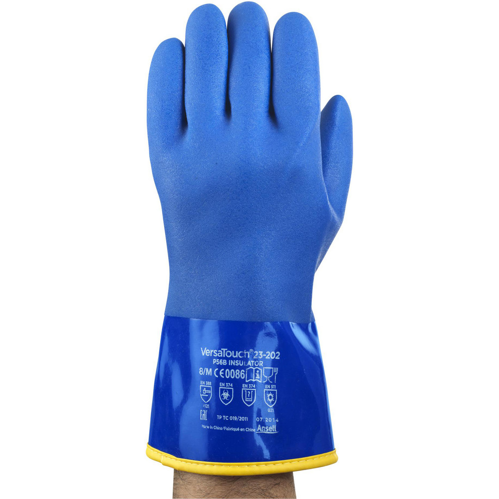 Chemical Resistant Gloves: AlphaTEC&trade; 23-202, Size X-Large, PVC-Coated, Cotton Liner/PVC Full Coat, Supported, Type B Chemical Resistant Gloves - Blue, 11-7/8" OAL, SandBlast Grip, Pair, FDA Approved