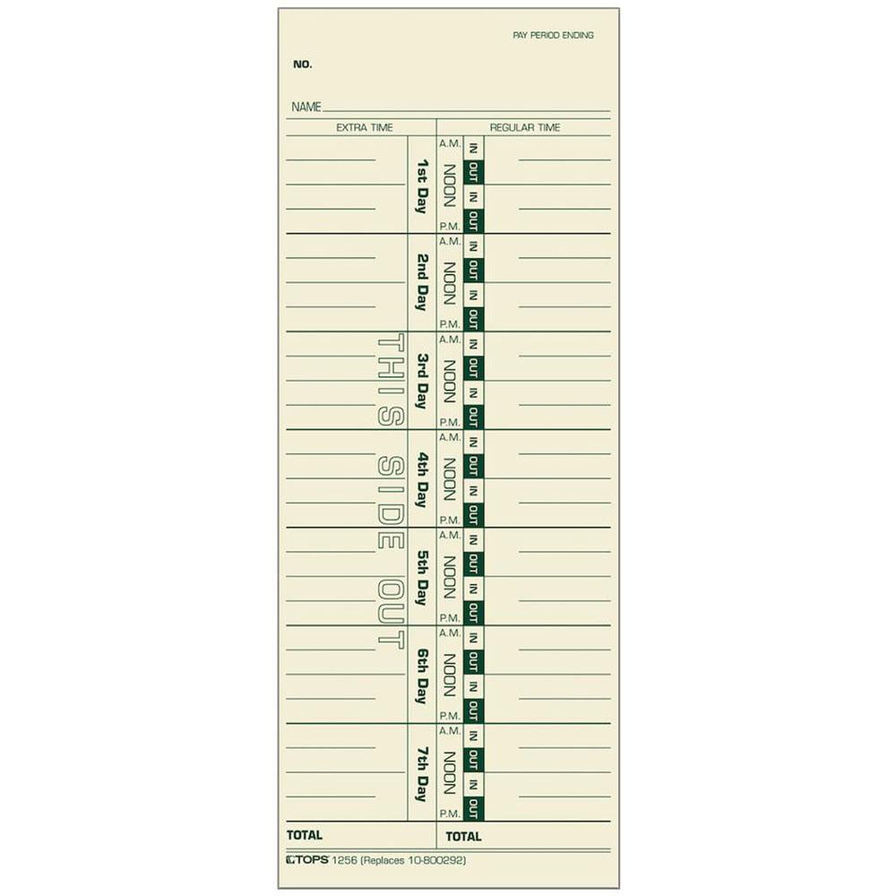 TOPS Pack of (500), 329/32" High x 939/64" Wide, Weekly Time Cards